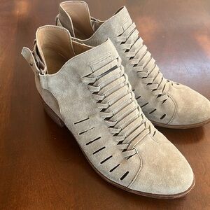 Sam Edelman lazer cutout suede heeled booties.